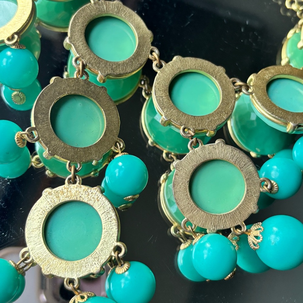 J.Crew Green and Gold Cluster Necklace with Cascading Beads - Picture 5 of 16
